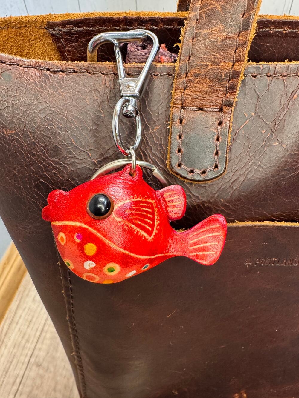 Cute Red Koi Fish Purse Charm 2 inch Genuine Leather Hand painted Bag Charm